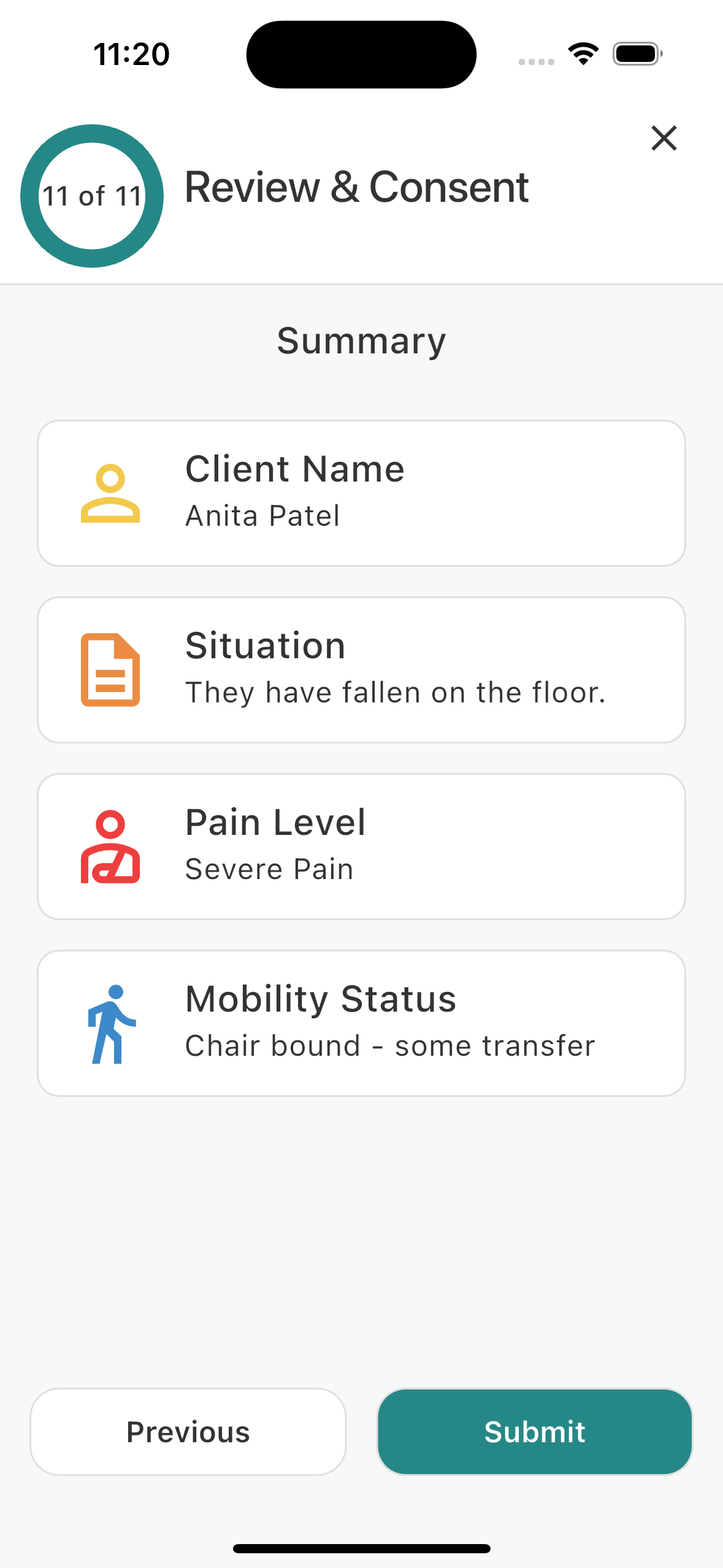 Carer records a structured observation
